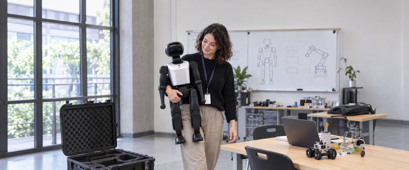 A teacher carrying FF Master Mini in a robotics lab